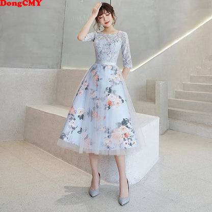 New Flower Elegant Bridesmaid Dresses Short Lace Women Party Robe Soiree Half Sleeves Bride Dress