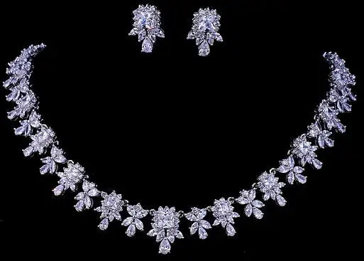 Women AAA Zircon Little Square Clear CZ Bridal Set for Luxury Wedding Choker Necklace Jewelry Sets