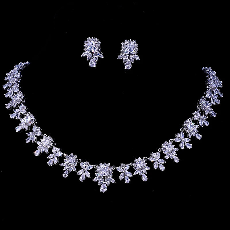 Women AAA Zircon Little Square Clear CZ Bridal Set for Luxury Wedding Choker Necklace Jewelry Sets