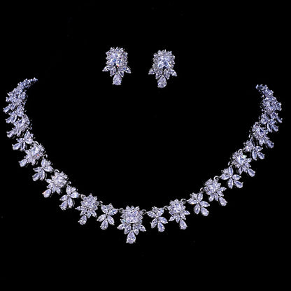 Women AAA Zircon Little Square Clear CZ Bridal Set for Luxury Wedding Choker Necklace Jewelry Sets