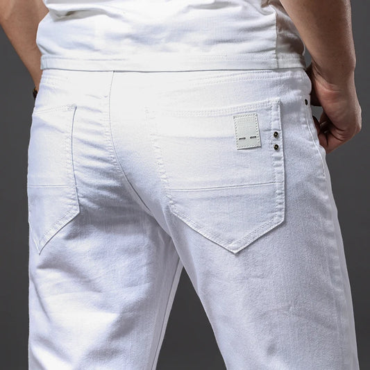 Men White Jeans Fashion Casual Classic Style Slim Fit Soft Trousers Male Advanced Stretch Pants