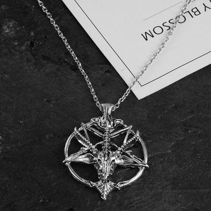 Fashion Jewelry Vintage Charm Women Men Pentagram Pan God Skull Goat Head Pendant Chain Necklaces