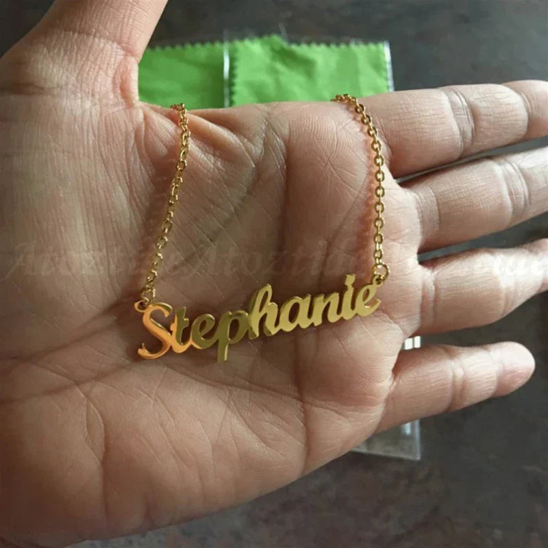 Customized Fashion Stainless Steel Name Necklace Personalized Letter Gold Color Choker Necklace Pendant Nameplate Gift