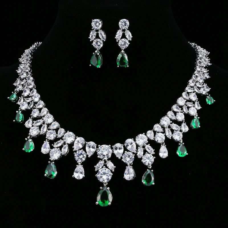 Jewelry Set For Woman Long Necklace Pendant Crystal Earrings Wedding Beads Fashion Jewelry Gift