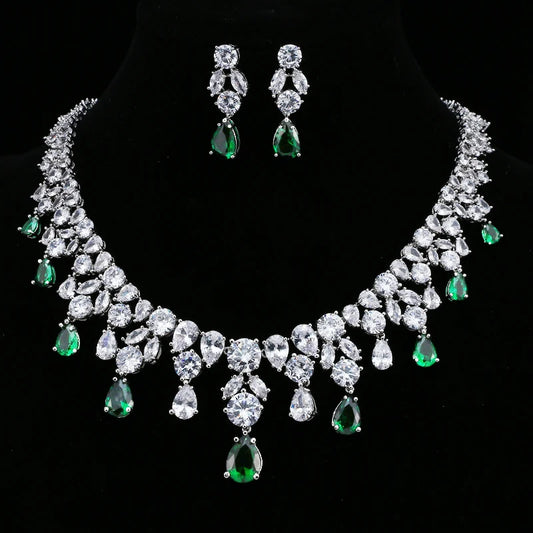 Jewelry Set For Woman Long Necklace Pendant Crystal Earrings Wedding Beads Fashion Jewelry Gift