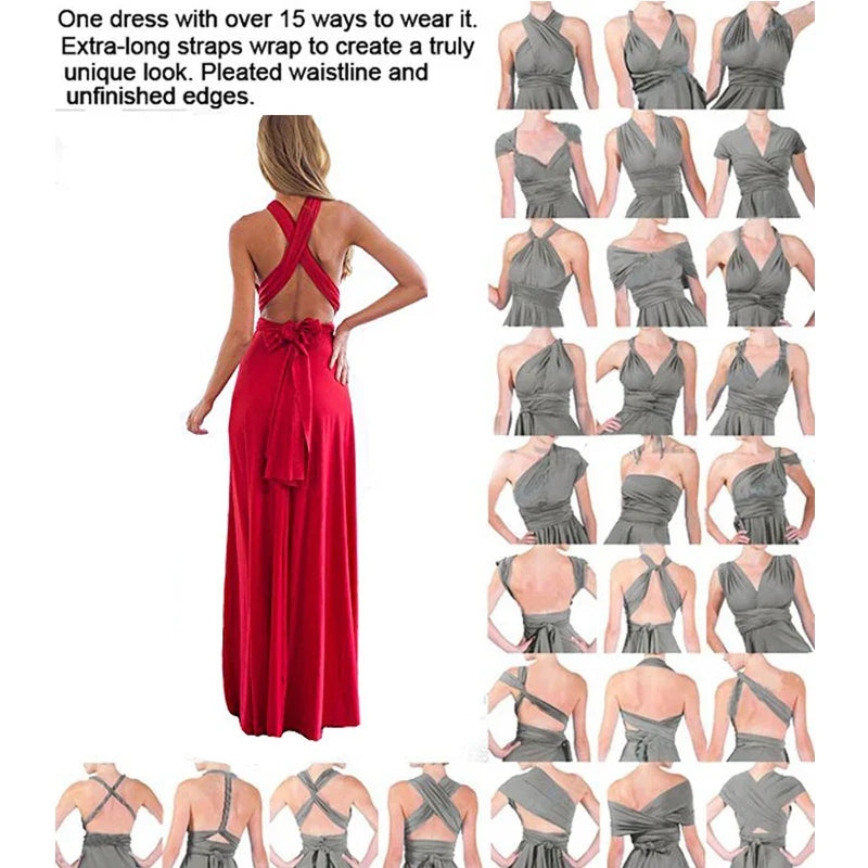 Women Multiway Wrap Convertible Boho Maxi Club Red Dress Bandage Long Dress Party Bridesmaids Infinity Robe Longue Femme