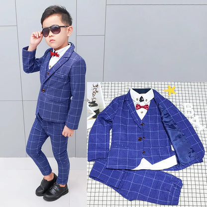 Flower Boys Formal Blazer Suit Kids Jacket Vest Pants Tie 4Pcs Wedding Tuxedo Set Children Prom Costume Performance Dress