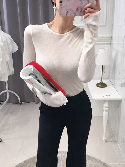 Shirt Women T-Shirt Long Sleeve Korean Style Slim Basic Elasticity Tshirt Top Womens Clothing T Shirt Femme