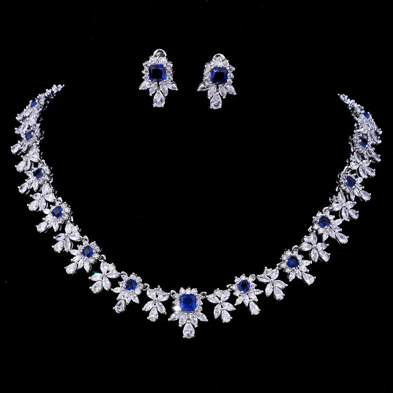 Women AAA Zircon Little Square Clear CZ Bridal Set for Luxury Wedding Choker Necklace Jewelry Sets
