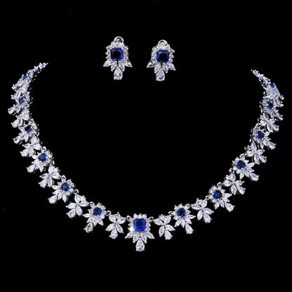 Women AAA Zircon Little Square Clear CZ Bridal Set for Luxury Wedding Choker Necklace Jewelry Sets