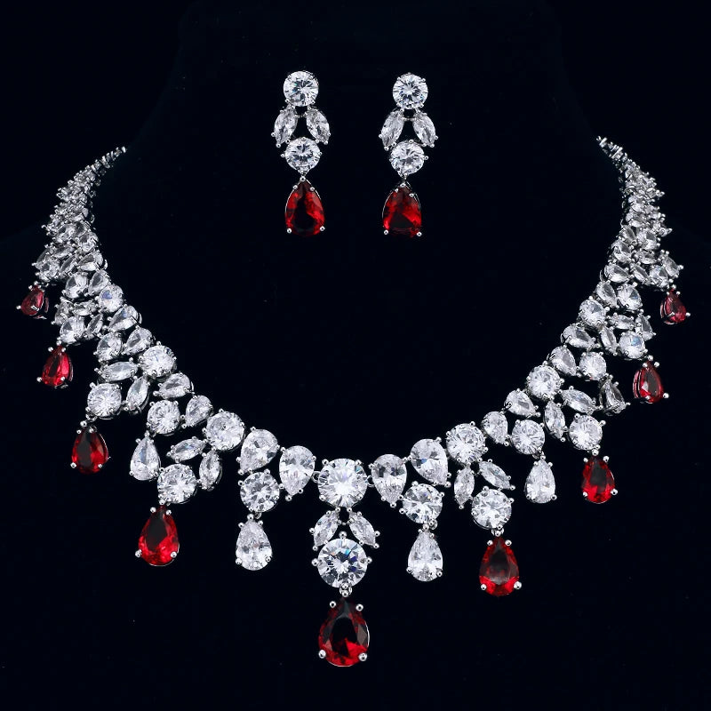 Jewelry Set For Woman Long Necklace Pendant Crystal Earrings Wedding Beads Fashion Jewelry Gift