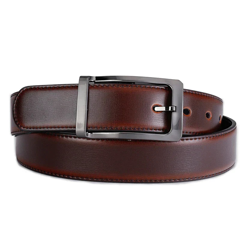 1Pcs Men's Genuine Leather Reversible Belt Rotated Buckle Two In One Big And Tall