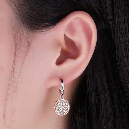 Celtic Knot Irish Rose Gold 925 Sterling Silver Hoop Drop Earrings for Women Fashion Circle Huggies Earrings