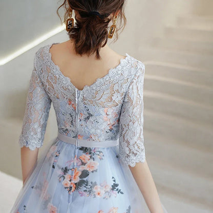 New Flower Elegant Bridesmaid Dresses Short Lace Women Party Robe Soiree Half Sleeves Bride Dress