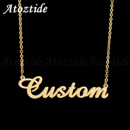 Customized Fashion Stainless Steel Name Necklace Personalized Letter Gold Color Choker Necklace Pendant Nameplate Gift