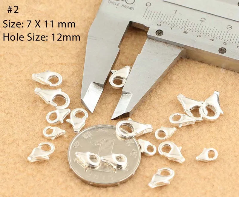 2pcs Real Pure Solid 925 Sterling Silver Lobster Spring Clasps with Ring Hook Claw Buckle Connector Jewelry Making Findings