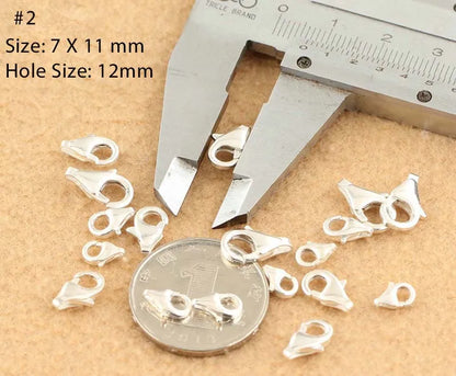 2pcs Real Pure Solid 925 Sterling Silver Lobster Spring Clasps with Ring Hook Claw Buckle Connector Jewelry Making Findings