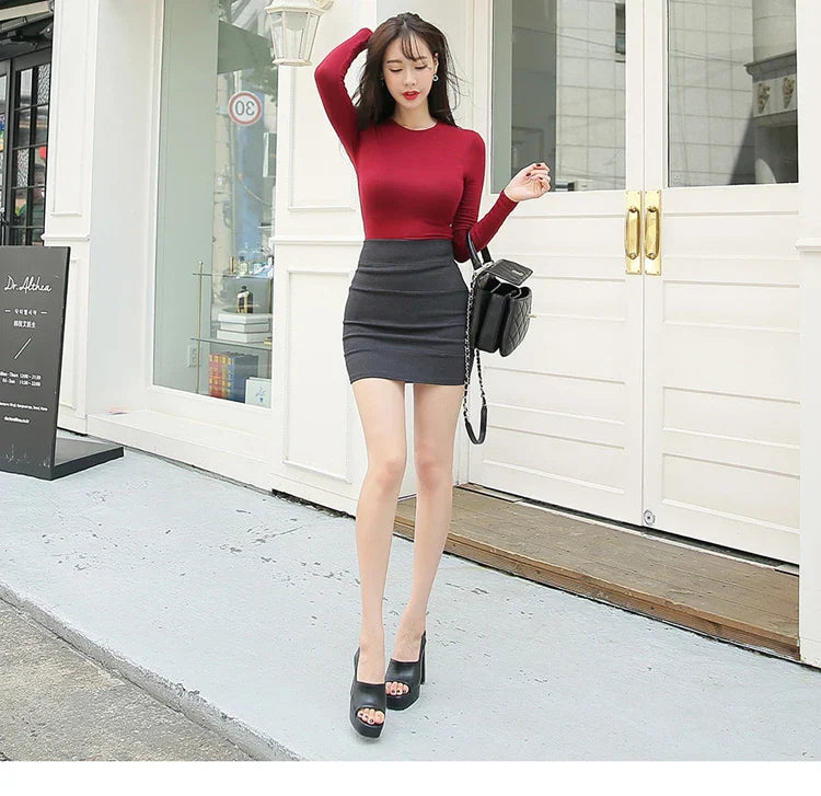 T Shirt Korean Style Slim T-shirts 2026 Sexy Tshirts Cotton Long Sleeve Summer Tops Tee Shirt Femme Khaki Blue White Black
