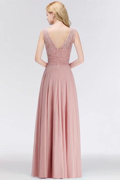 Chiffon Lace Long Evening Dresses For Women 2023 Dusty Pink Sexy V Back Formal Party Prom Gowns With Sashes Vestido De Fiesta
