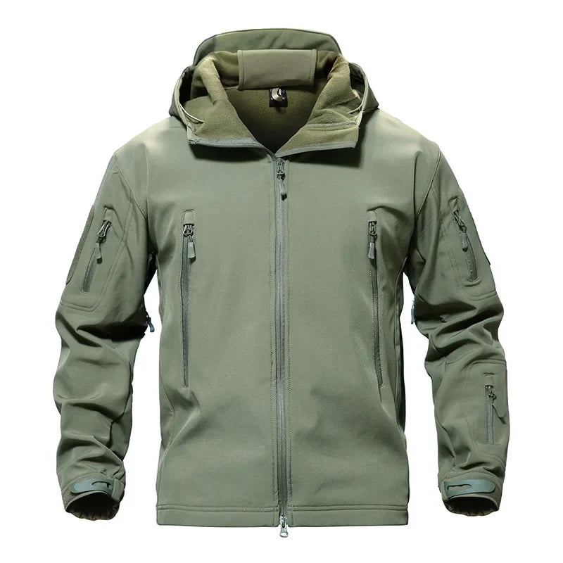 Solid Waterproof Fleece Lined Jacket Mens Jacket Softshell Outwear Coat Windbreaker Outdoor Warm Clothes with Pockets