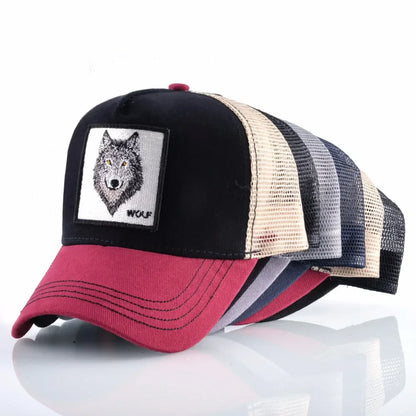 Trucker Cap Men's Breathable Mesh Baseball Caps For Women Outdoor Casual Baseball Hat With Wolf Embroidery Patch