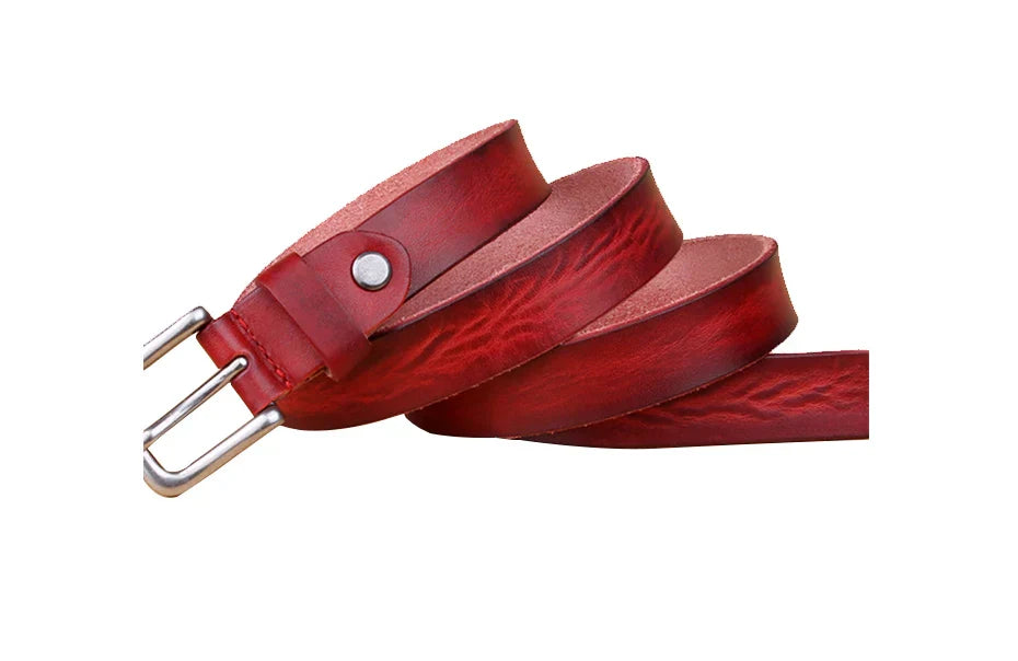 Thin Belts for Women Unisex Genuine Leather Belt Female Metal Pin Buckle Belt