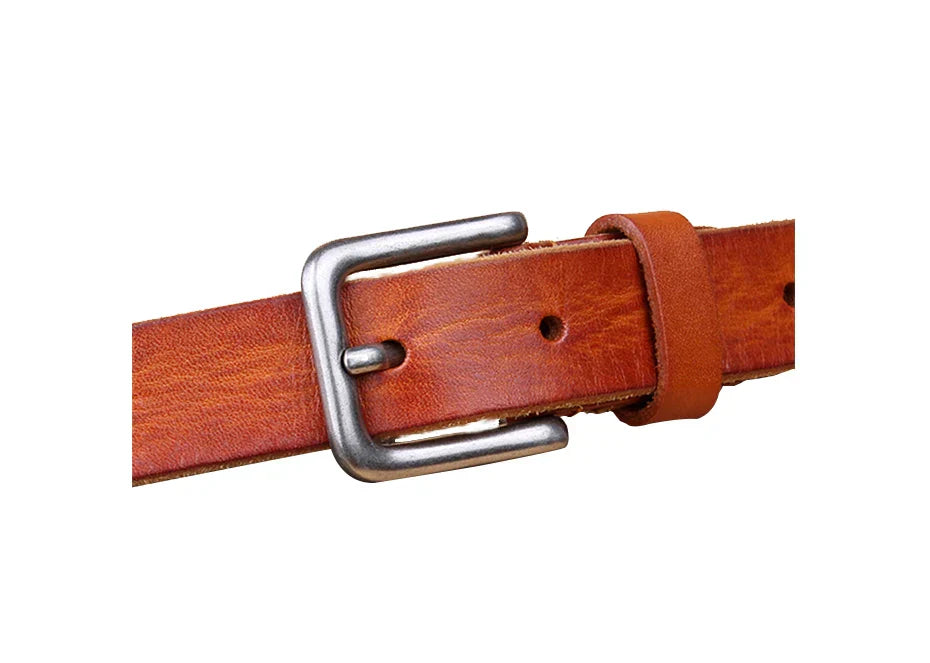 Thin Belts for Women Unisex Genuine Leather Belt Female Metal Pin Buckle Belt