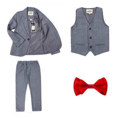 Flower Boys Formal Blazer Suit Kids Jacket Vest Pants Tie 4Pcs Wedding Tuxedo Set Children Prom Costume Performance Dress