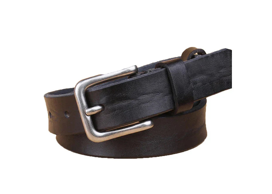 Thin Belts for Women Unisex Genuine Leather Belt Female Metal Pin Buckle Belt