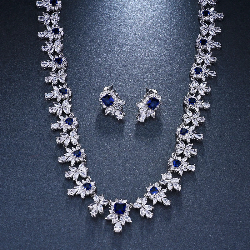 Women AAA Zircon Little Square Clear CZ Bridal Set for Luxury Wedding Choker Necklace Jewelry Sets
