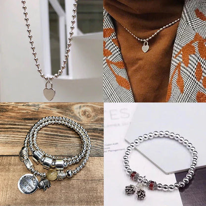 2-5MM 925 Sterling Silver Round Beads Spacer Beads Jewelry Findings Accessories Silver Bead for Bracelet&Necklace Jewelry Making