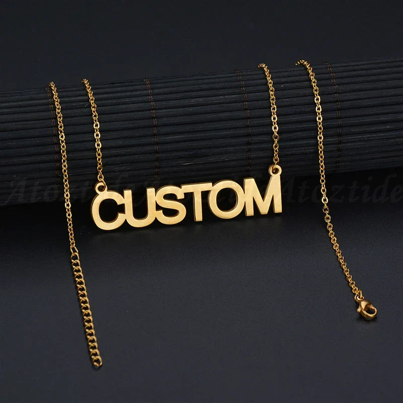Customized Fashion Stainless Steel Name Necklace Personalized Letter Gold Color Choker Necklace Pendant Nameplate Gift