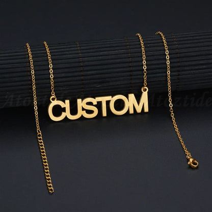 Customized Fashion Stainless Steel Name Necklace Personalized Letter Gold Color Choker Necklace Pendant Nameplate Gift