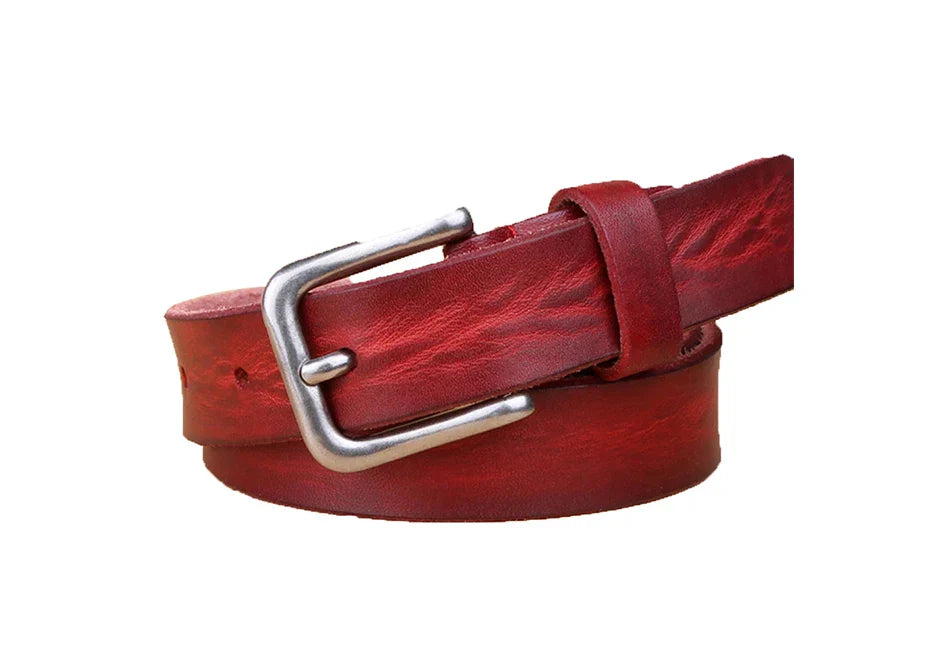 Thin Belts for Women Unisex Genuine Leather Belt Female Metal Pin Buckle Belt