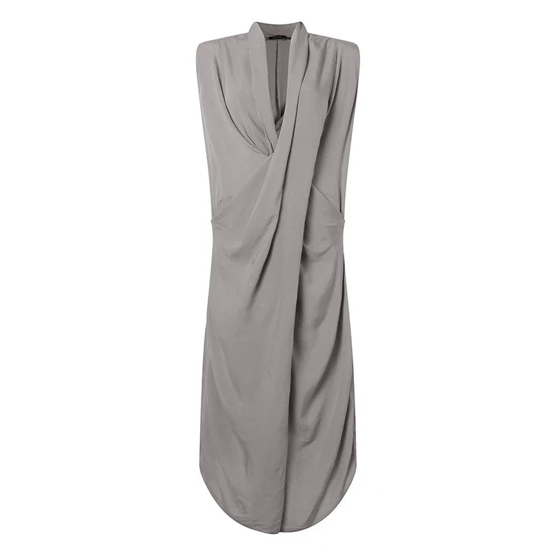 Oversize Asymmetrical Maxi Dress Women's Summer 2025 Holiday Sundress Female V Neck Draped Vestidos Rayon Robes Femme