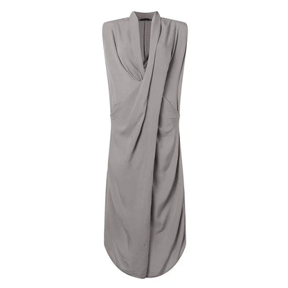 Oversize Asymmetrical Maxi Dress Women's Summer 2025 Holiday Sundress Female V Neck Draped Vestidos Rayon Robes Femme
