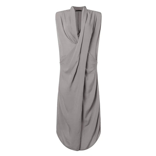 Oversize Asymmetrical Maxi Dress Women's Summer 2025 Holiday Sundress Female V Neck Draped Vestidos Rayon Robes Femme