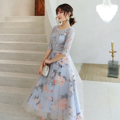 New Flower Elegant Bridesmaid Dresses Short Lace Women Party Robe Soiree Half Sleeves Bride Dress