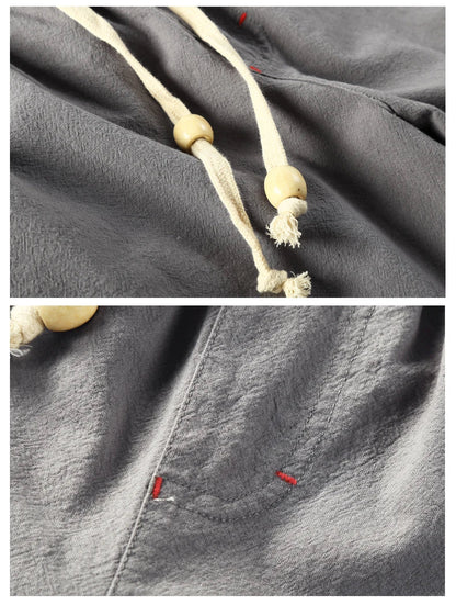 Summer Men Casual Cotton Linen Shorts Knee Length Beach Elastic Waist Shorts Solid Color Comfortable Pants New