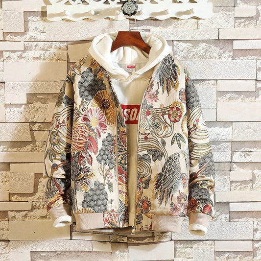 Embroidered Jacket 2025 New Fashion Stand Collar Jacket Boutique plus Size Men's Hip Hop casual Men's Jacket 5X Bohemian style