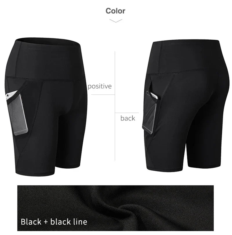 2023 Summer Gym Shorts Women High Waist Compression Quick Dry Yoga Shorts femme Fitness Running Push Up Shorts Pockets Design