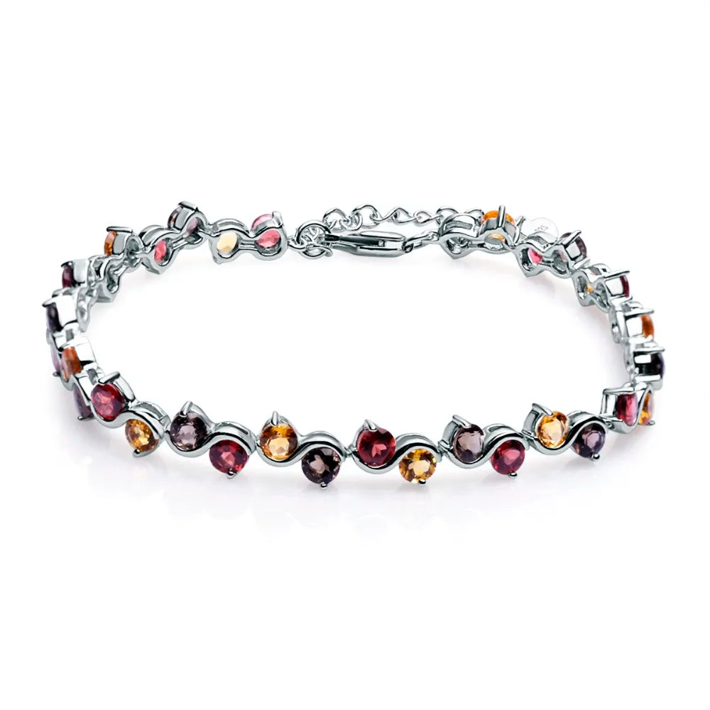 Natural Garnet Citrine Smoky Quartz Tennis Bracelet 925 Sterling Silver Gemstone Bracelet Fine Jewelry For Women