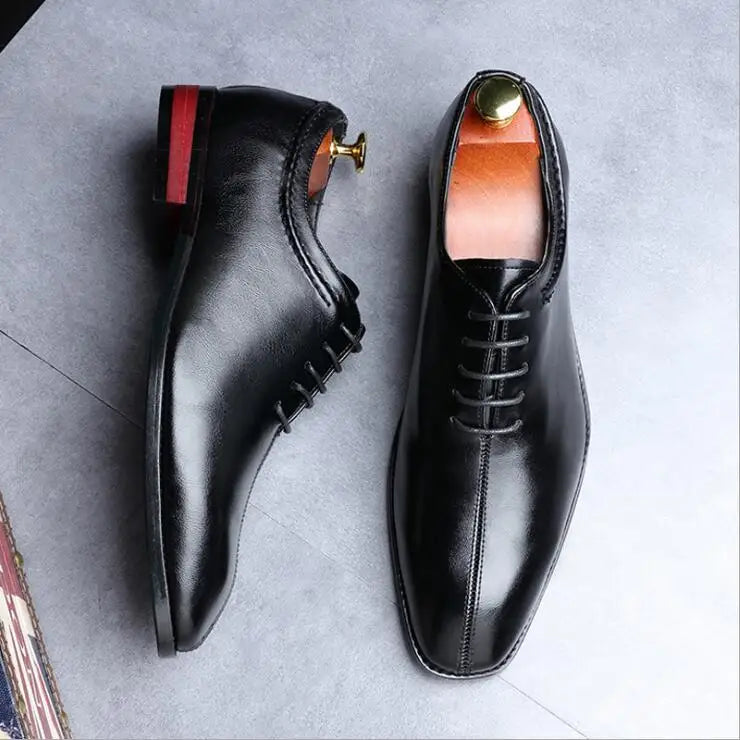 Men Leather Dress Business Office Derby Shoes Mens Wedding Party Oxfords Shoes Men's Fashion Square Toe Lace-Up Flats
