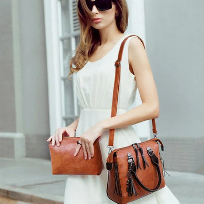 Bolsa Com Tassel Composto Feminina Bolsa De Couro De Luxo Bolsas De Marcas Famosas Designer Bolsa De Ombro Feminina Com Alça Superior 4 Peças/Conjunto