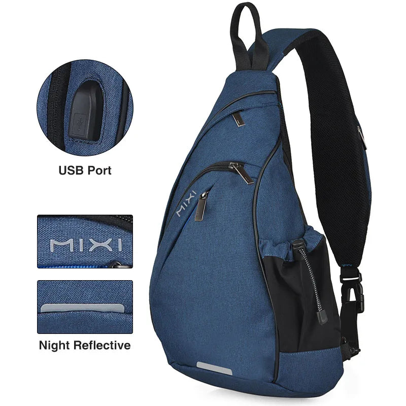 Men One Shoulder Backpack Women Sling Bag Crossbody USB Boys Cycling Sports Travel Versatile Fashion Bag Student School