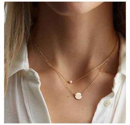 e-Manco Stainless Steel Choker imitated  Pearl Necklaces for Women Gold Color Layered Chain Necklace Jewelry