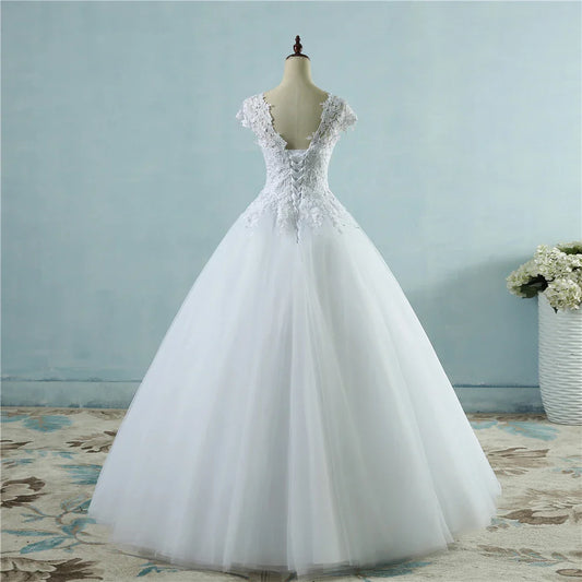 Customized ZJ9085 Lace White Short Cap Sleeve Wedding Dresses 2025 For Bride Bridal Gown Vintage Plus Size Maxi Customer Made