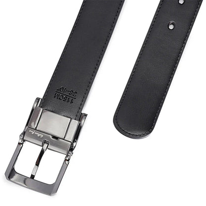 1Pcs Men's Genuine Leather Reversible Belt Rotated Buckle Two In One Big And Tall
