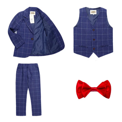 Flower Boys Formal Blazer Suit Kids Jacket Vest Pants Tie 4Pcs Wedding Tuxedo Set Children Prom Costume Performance Dress
