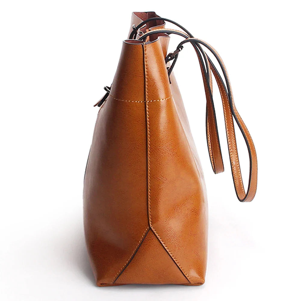 Brown Women Handbag 100% Genuine Leather Female Shoulder Purse Ladies Black Tote Bag Large Capacity Shopping Bags